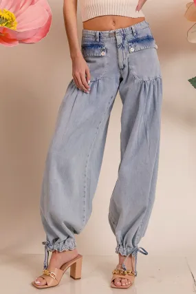 Quick Layer IB1150-01 | WASHED DENIM WIDE LEG PANTS WITH TIE HEM DETAIL