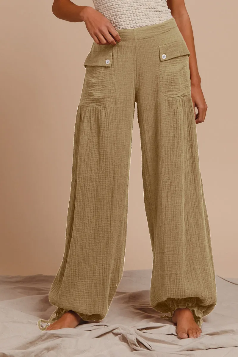 Sustainable Fabric Raw edge IB1150R-05 | WASHED COTTON BALLOON PANTS WITH BACK ELASTIC BAND