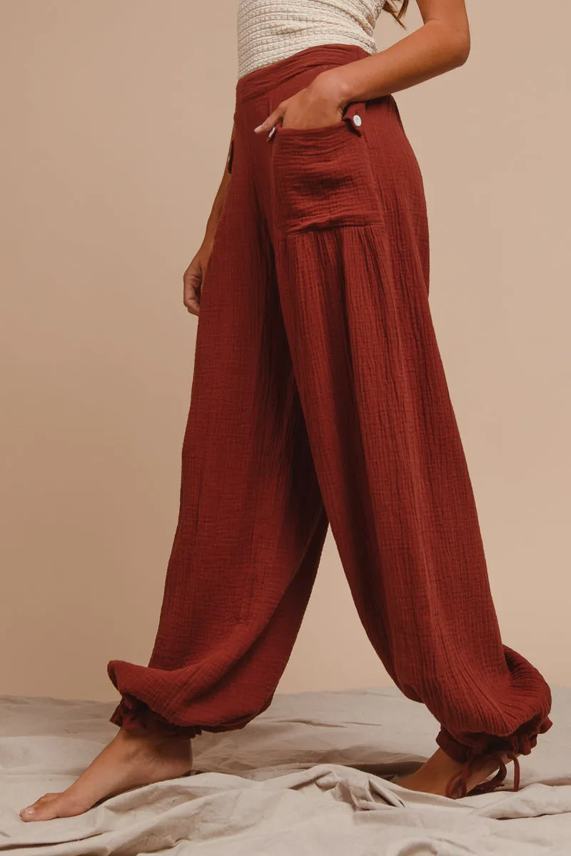 Urban Edge IB1150R-05 | WASHED COTTON BALLOON PANTS WITH BACK ELASTIC BAND