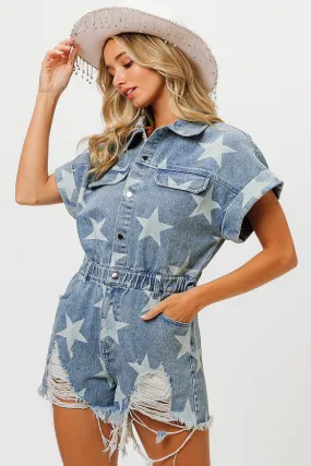 IB1159J-04 | VINTAGE STAR DENIM DISTRESSED ROMPER Outdoor Ready Structured fabric