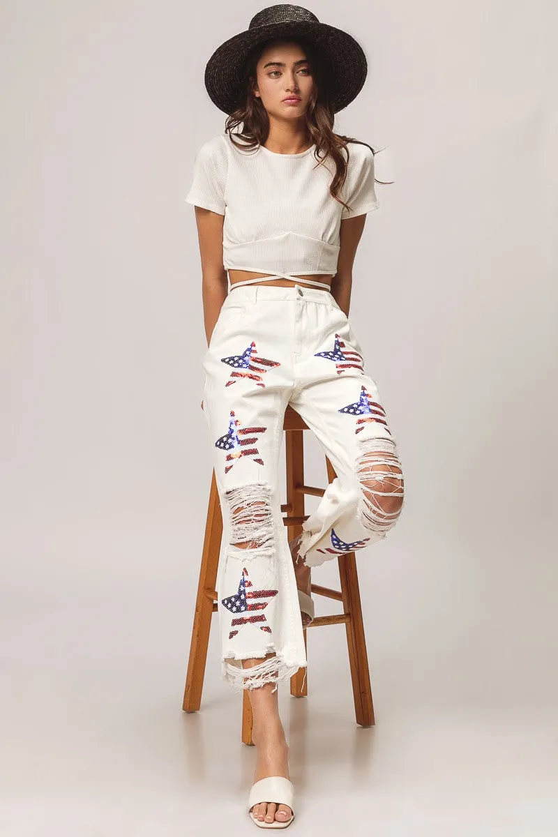 Travel-Ready IB1171G-11 | SEQUIN AMERICAN FLAG STAR PANTS