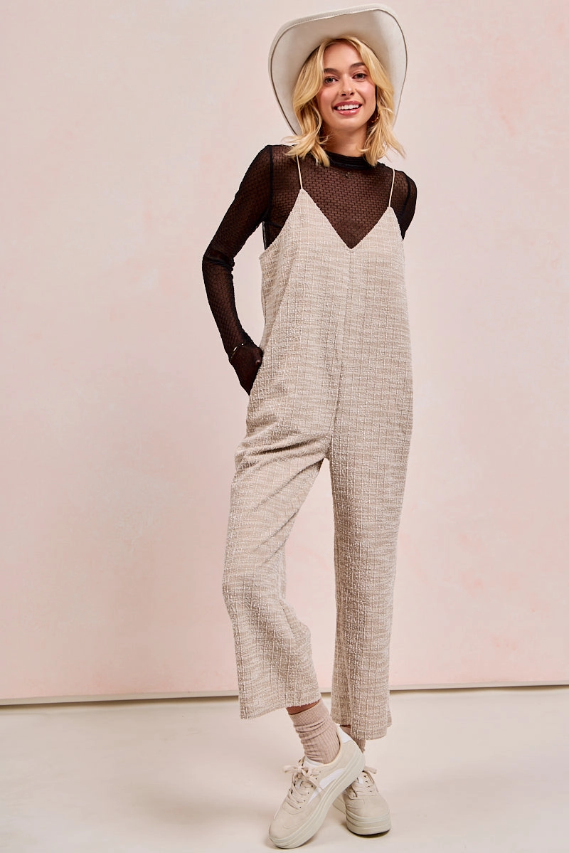 Layered Comfort Look IB1369-01 | TWEED KNIT WITH STRAPED JUMPSUIT