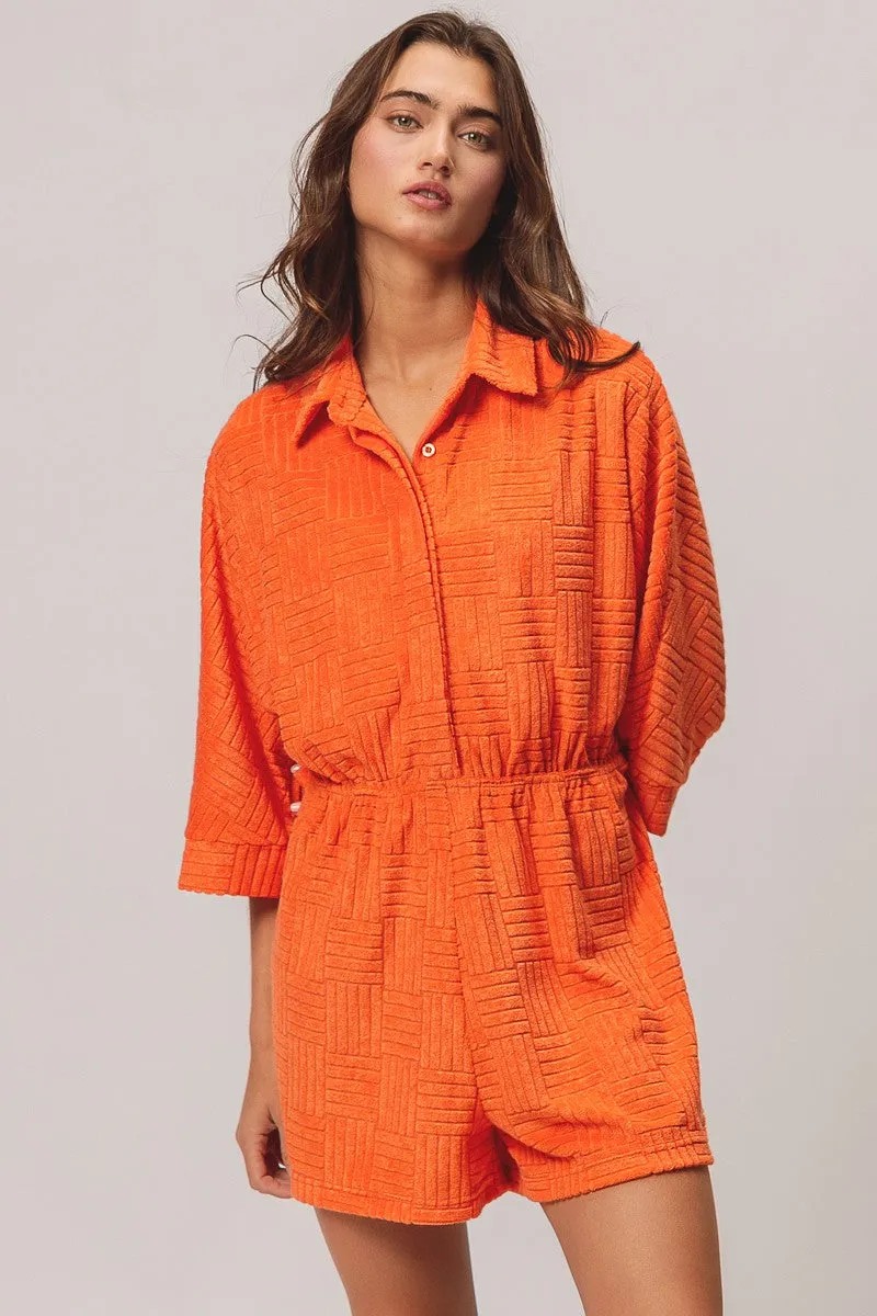 Flared Legs Comfy Waistband IB1388-01 | TOWEL TEXTURED BEACH ROMPER