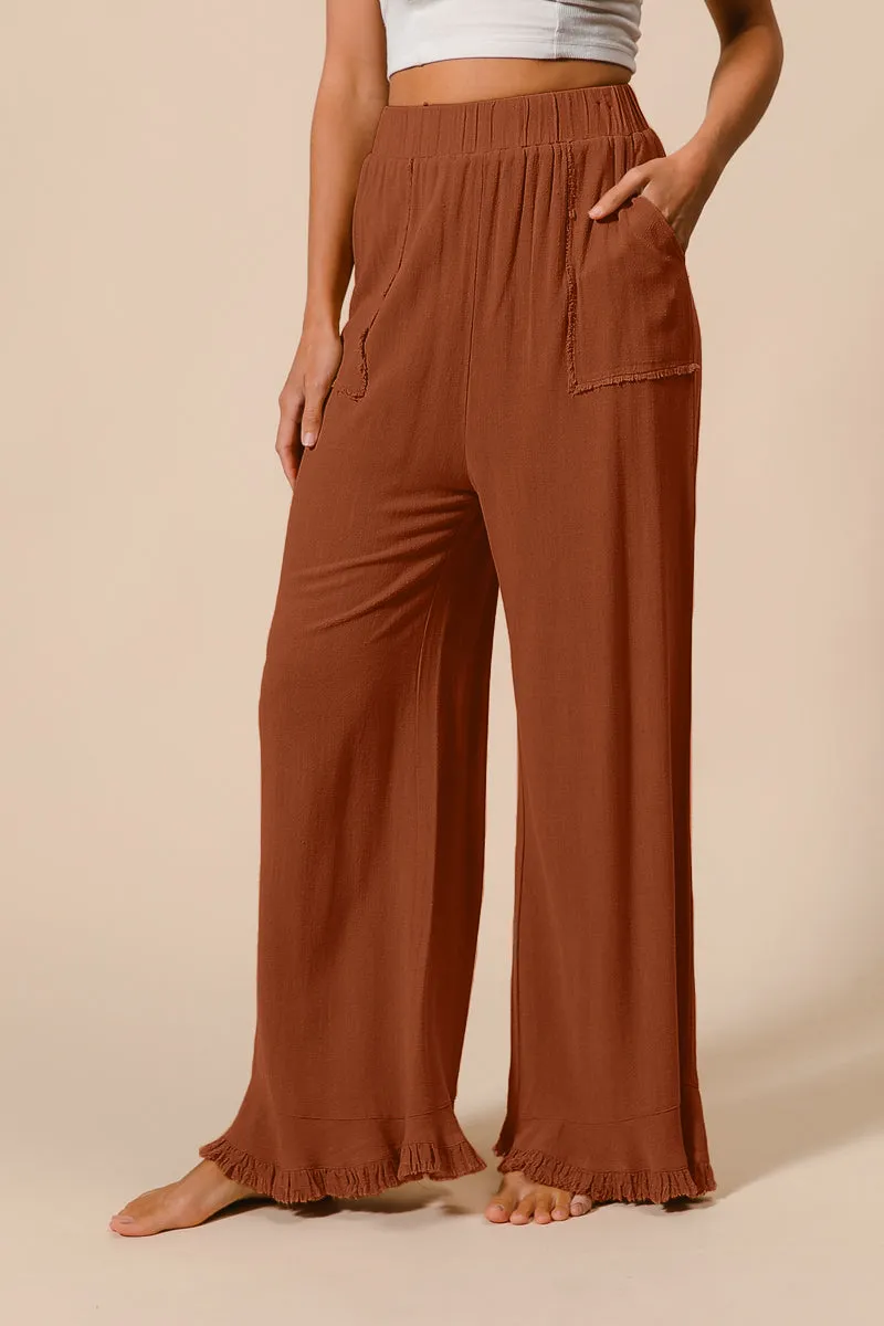 IB1505R-01 | WASHED FRAYED PANTS WITH SIDE POCKET Travel Essential