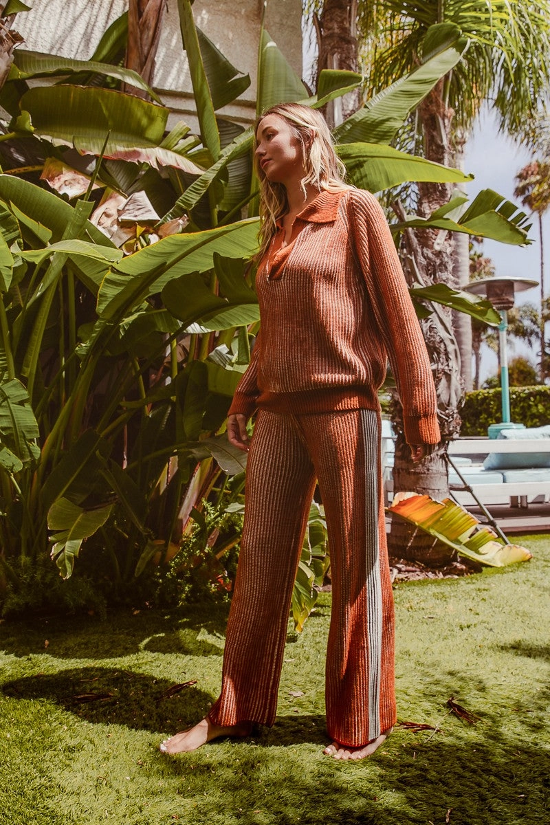 Fashion Use IB1520-01 | TWO TONE RIB TEXTURE SWEATER AND PANTS SET