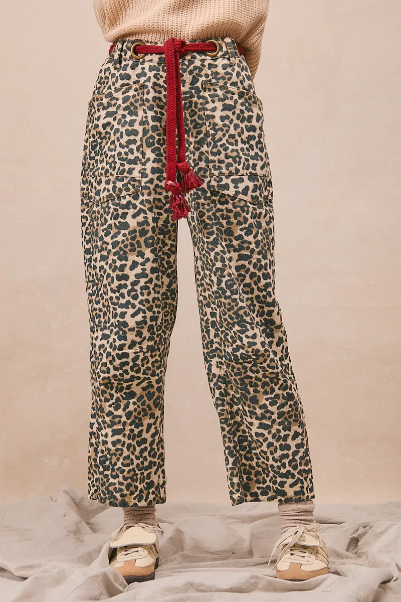 Boho chic IB1537-02 | BRAIDED WAIST BELT PATCH LEOPARD PRINT PANTS
