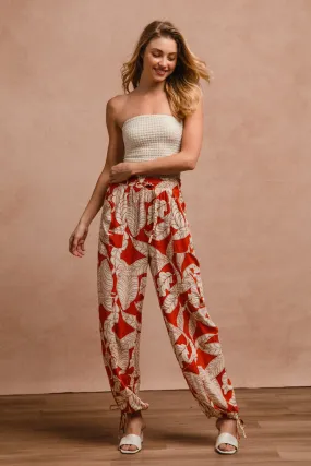 Zip-off legs Trendy Design IB1583R-02 | WOVEN PRINTED BALLOON PANTS WITH DRAWSTRING