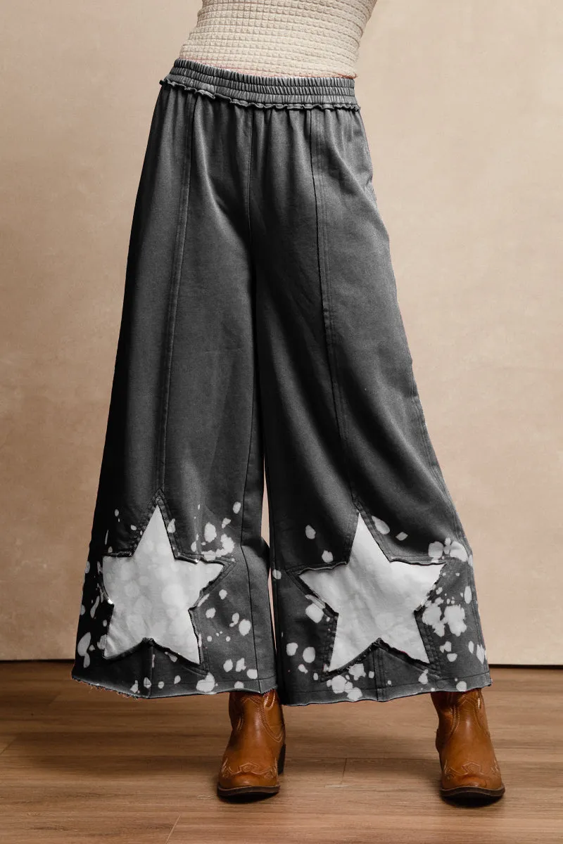 Perfect Stretch Weekend Wear IB1595R-01 | WASHED FRENCH TERRY STAR CUT EDGE LONG PNATS WITH POCKET