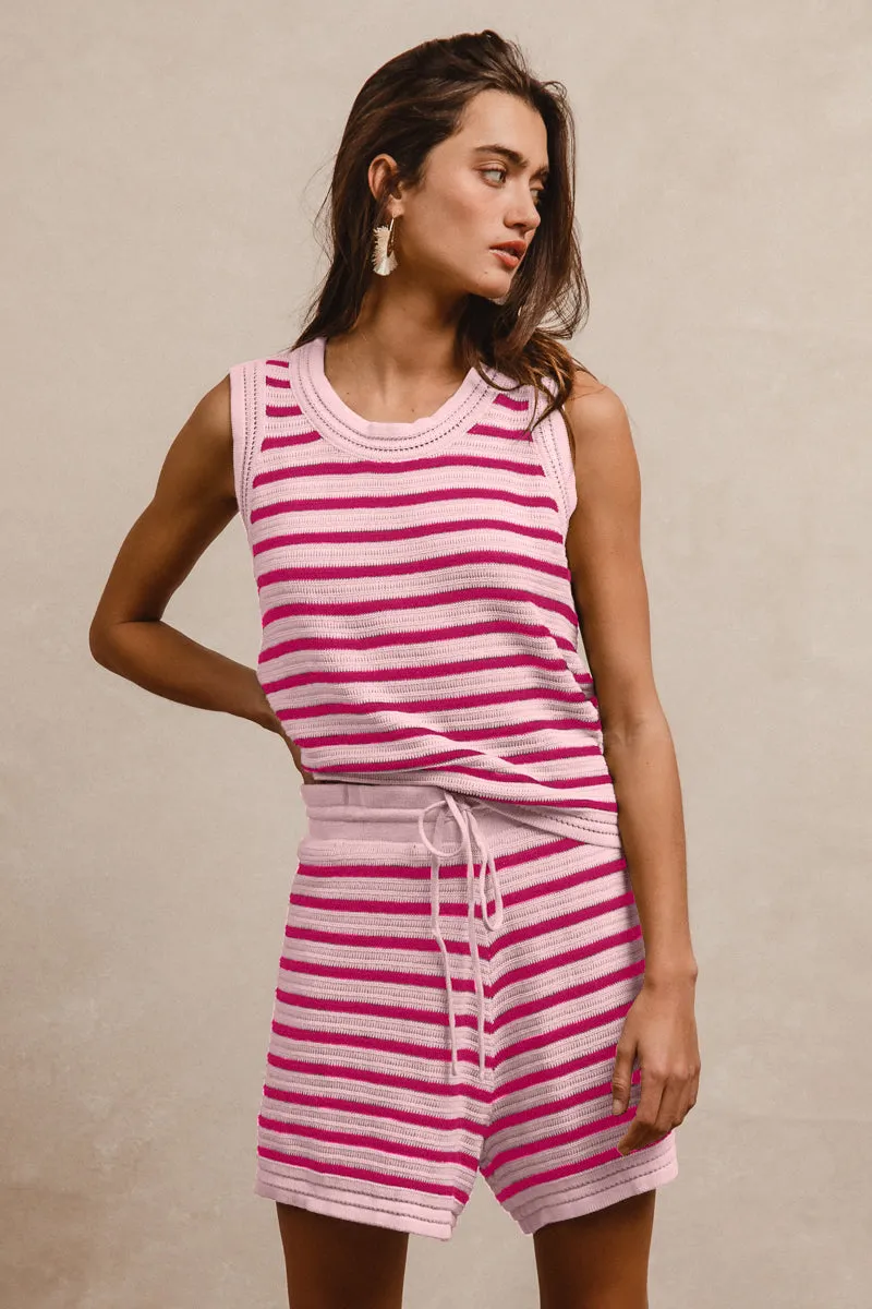 IB1645-01 | TEXTURED STRIPE KNIT SLEEVELESS TOP AND SHORTS SET Urban Cool Tapered Look