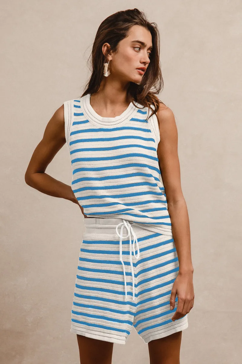 Soft Texture Belt loops IB1645-01 | TEXTURED STRIPE KNIT SLEEVELESS TOP AND SHORTS SET