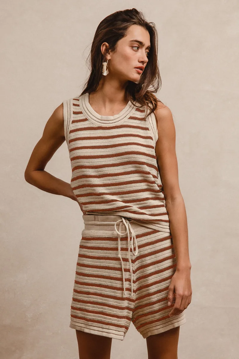 IB1645-01 | TEXTURED STRIPE KNIT SLEEVELESS TOP AND SHORTS SET Cozy Stretch