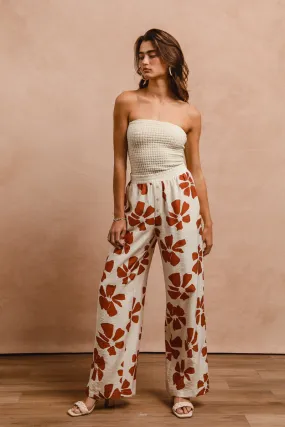 IB1654-01 | FLORAL PRINT WOVEN ELASTIC WAIST PANTS WITH SIDE POCKETS Dynamic Fit Travel-Ready