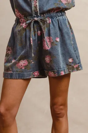 IB1681R-01 | FLORAL PRINTED DENIM SHORT PANTS WITH POCKET Trendy Comfort Weekend Ready