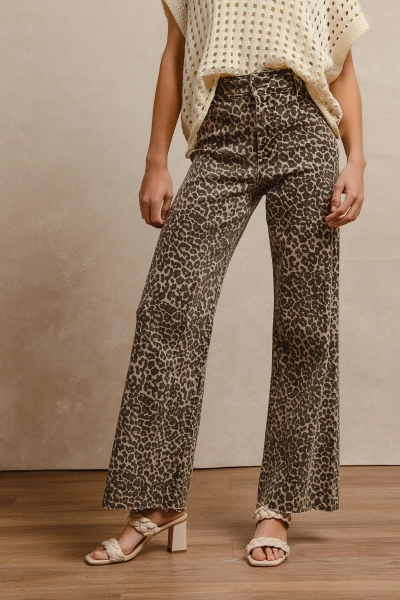 No Fuss Casual Style IB1708-01 | LEOPARD PRINT HIGH RISE FLARE JEANS