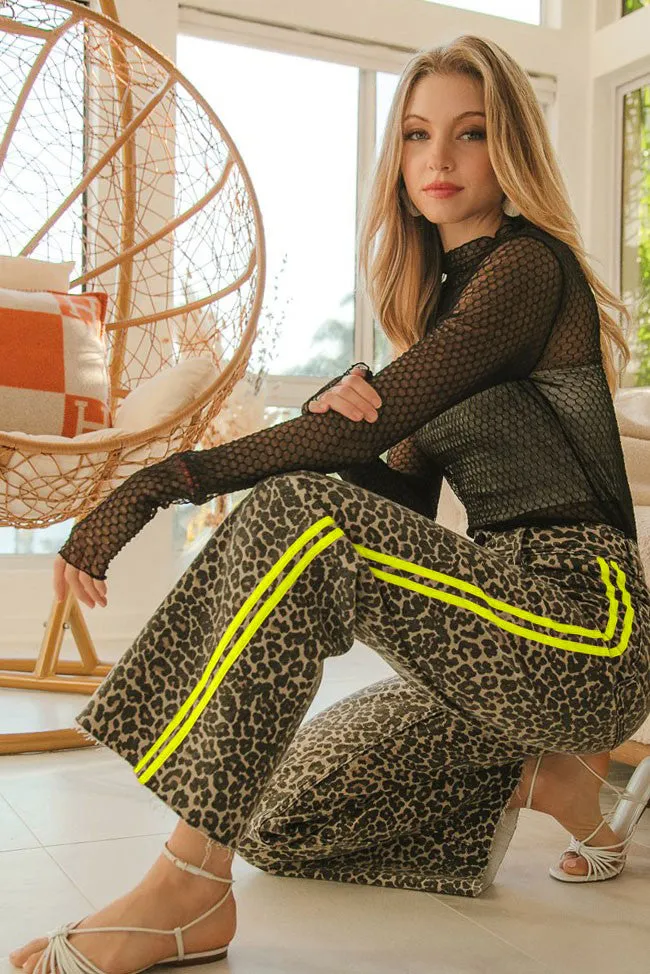 Workwear IB1708-02 | LEOPARD PRINTED PANTS WITH CONTRAST SIDE STRIPE DETAIL