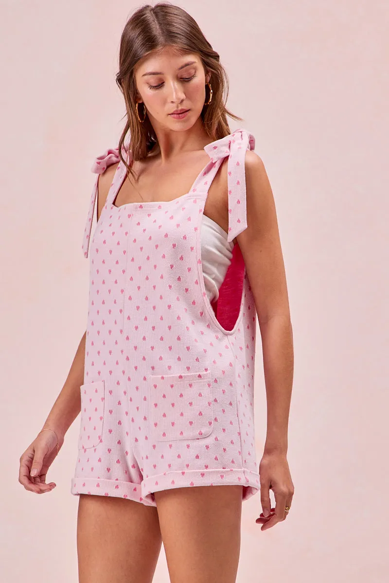 Weekend Ready Travel Essential IB1722S-01 | TEXTURED HEART KNIT SHOULDER TIED ROMPER
