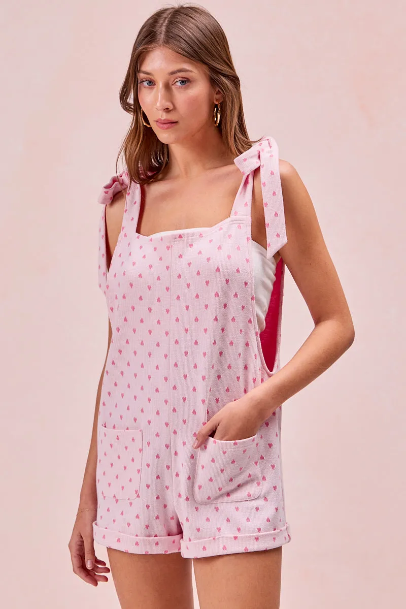 Form Fitting Street Style IB1722S-01 | TEXTURED HEART KNIT SHOULDER TIED ROMPER