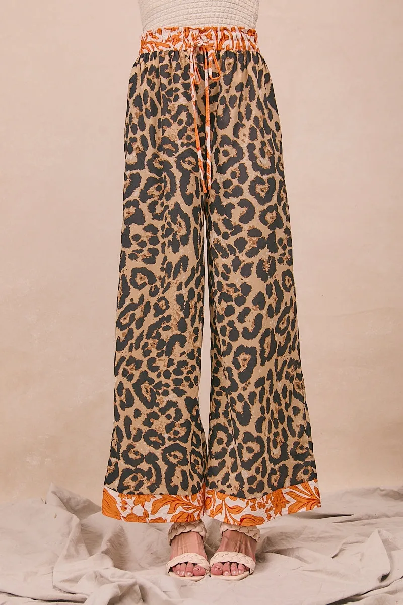 Streetwear vibe IB1773-01 | LEOPARD PRINT WITH CONTRAST BANDED WIDE PANTS