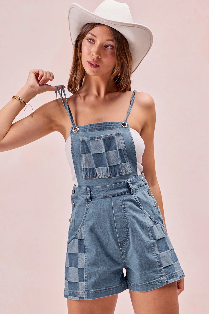 Casual City All Season Fit IB1802-01P | GINGHAM WASHED DENIM INCLUDED SPANDEX SHORTALL