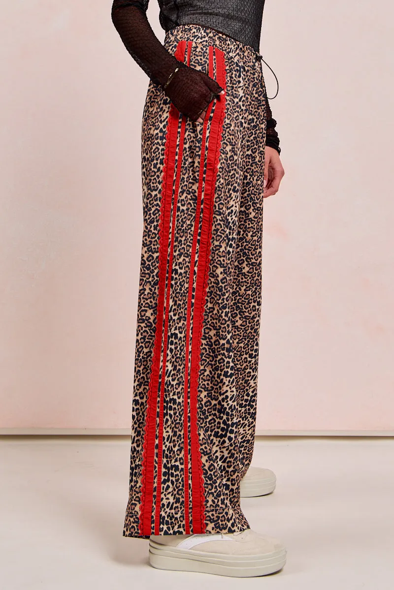 IB1806R-02 | LEOPARD PRINTED TRACK PATNS SIDE CONTRAST LACE All-Season Wear