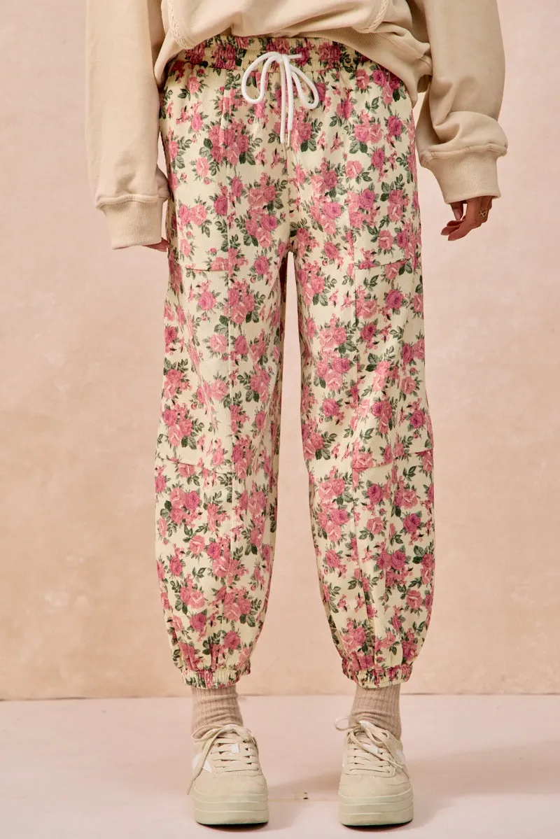 IB1829-01 | FLORAL PRINTED TWILL PANTS WITH ELASTIC BAND All Season Performance Gear