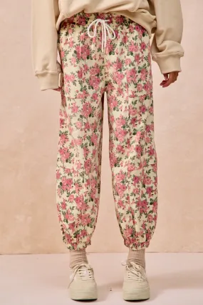 Comfort-First All Day Fit IB1829-01 | FLORAL PRINTED TWILL PANTS WITH ELASTIC BAND