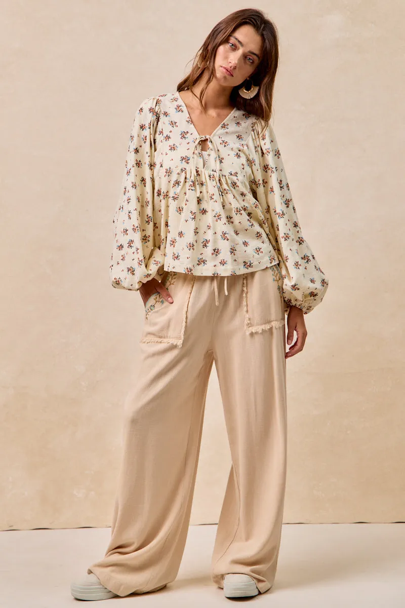 Dynamic Motion Quick Cool IB1844K-01 | FLORAL EMBROIDERED SOLID PANTS WITH WAIST ELASTIC