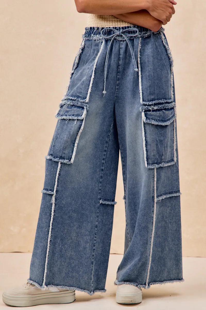 IBS1000E-01 | WASHED DENIM PANTS WITH DISTRESSED SEAM DETAILS Urban Hike Style