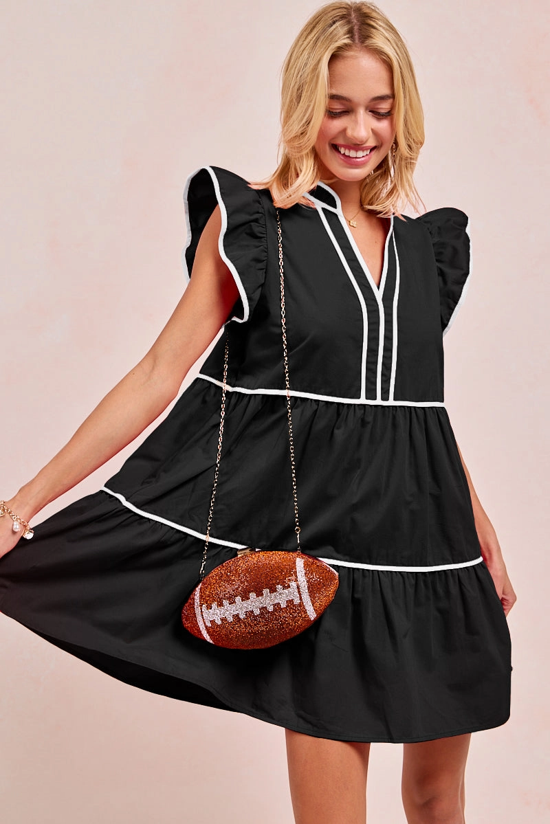 ID1910S-03 | GAMEDAY THEME CONTRAST BINDING RUFFLED DRESS Soft Comfort Design