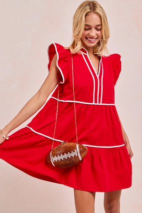 ID1910S-03 | GAMEDAY THEME CONTRAST BINDING RUFFLED DRESS Clean Street Look Stylish Comfort