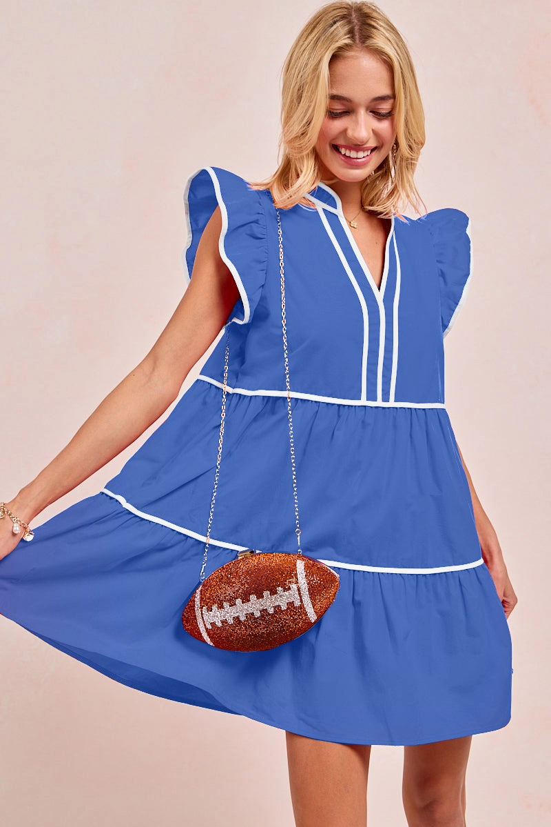 Clean Fit ID1910S-03 | GAMEDAY THEME CONTRAST BINDING RUFFLED DRESS