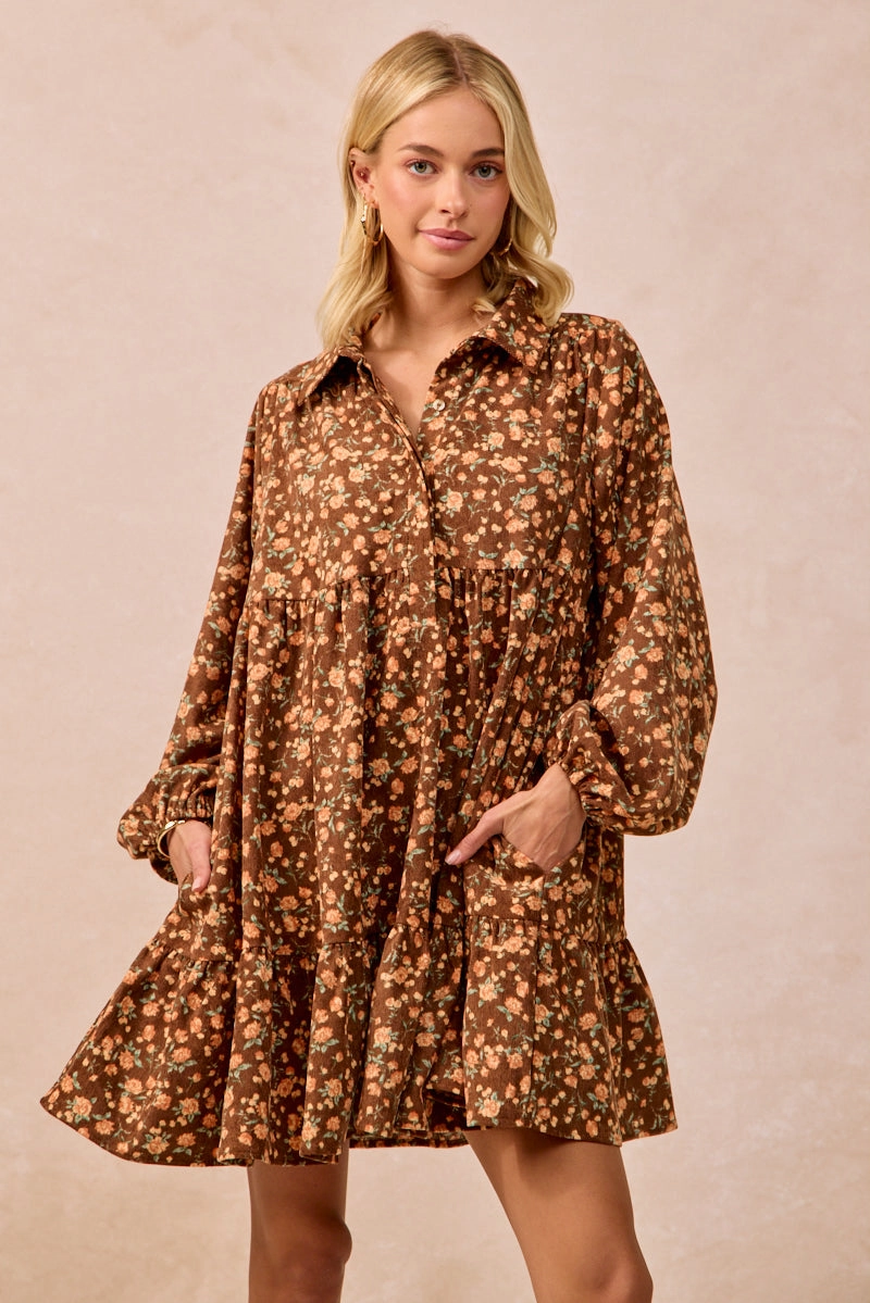 Multi Use Piece ID2029G-07 | FLORAL PRINTED SHIRRING BUTTONED SHIRT DRESS