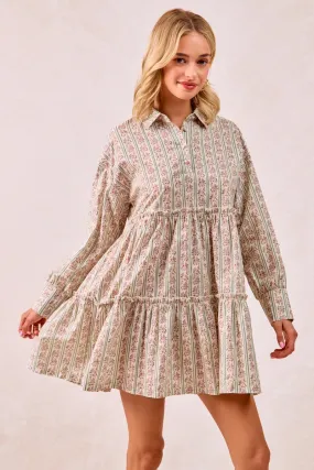 Seasonal Favorite Modern Fit ID2043K-01 | FLORAL STRIPED DRESS WITH TIERED RUFFLE DETAILS