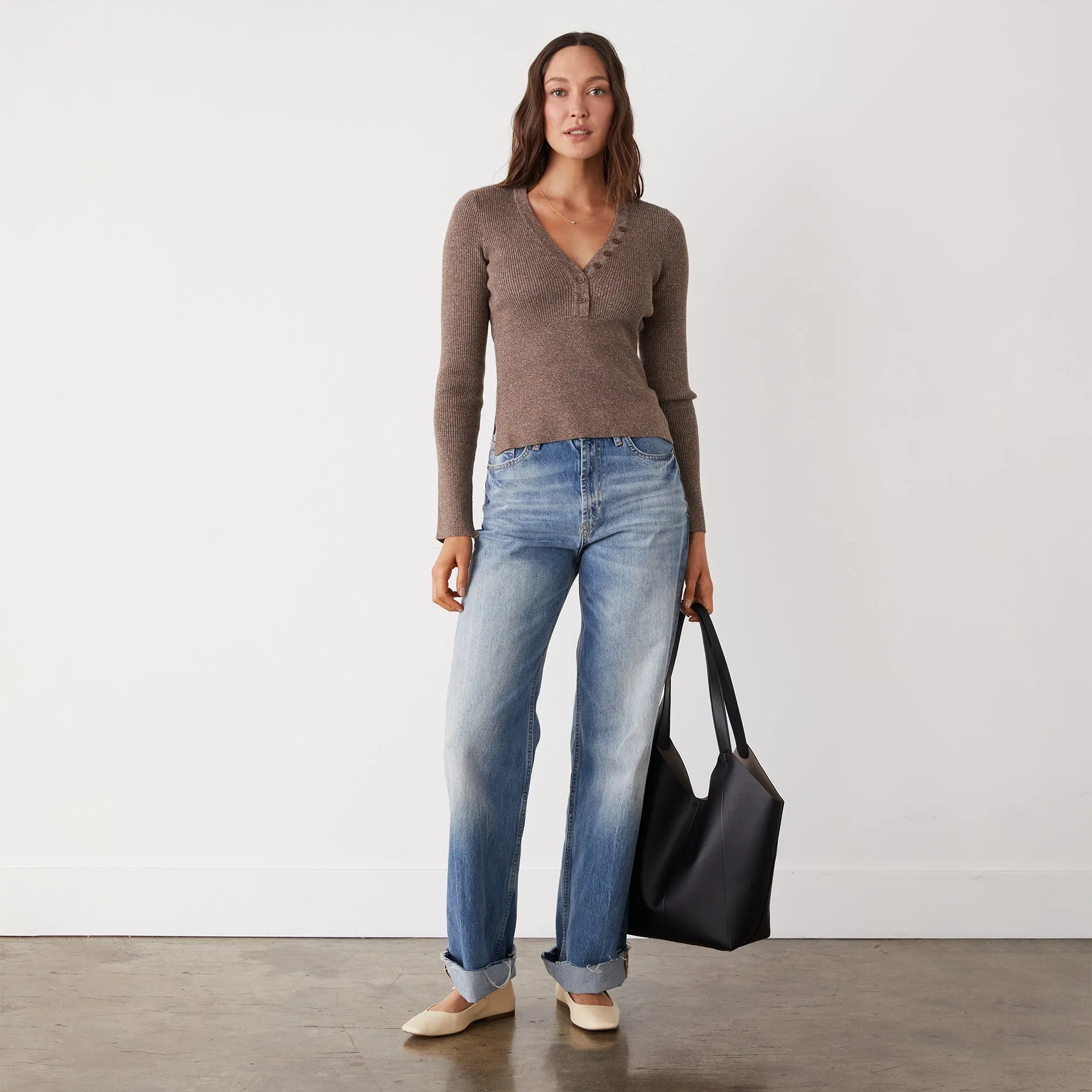 Innovative Style Rib Henley Sweater