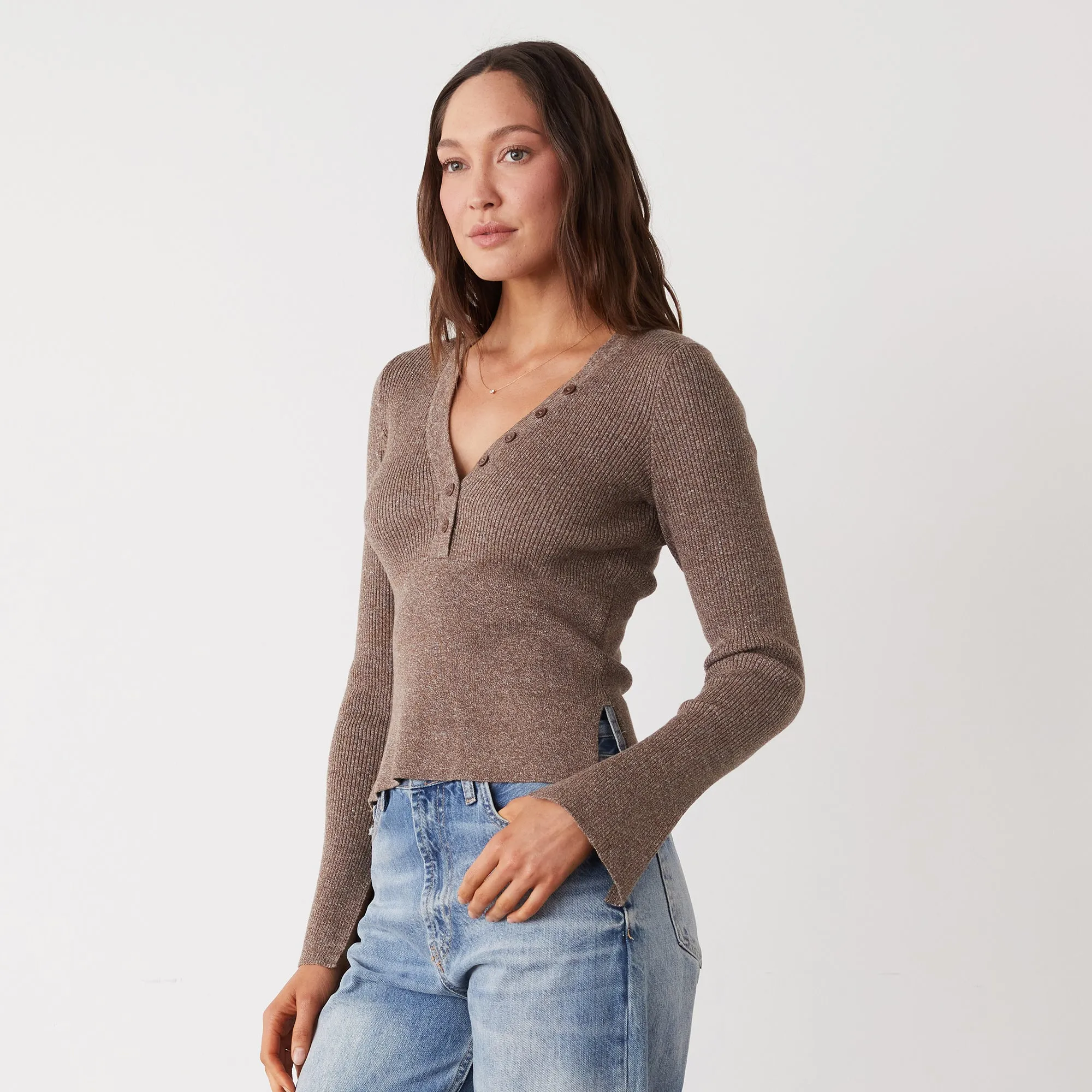 Innovative Style Rib Henley Sweater