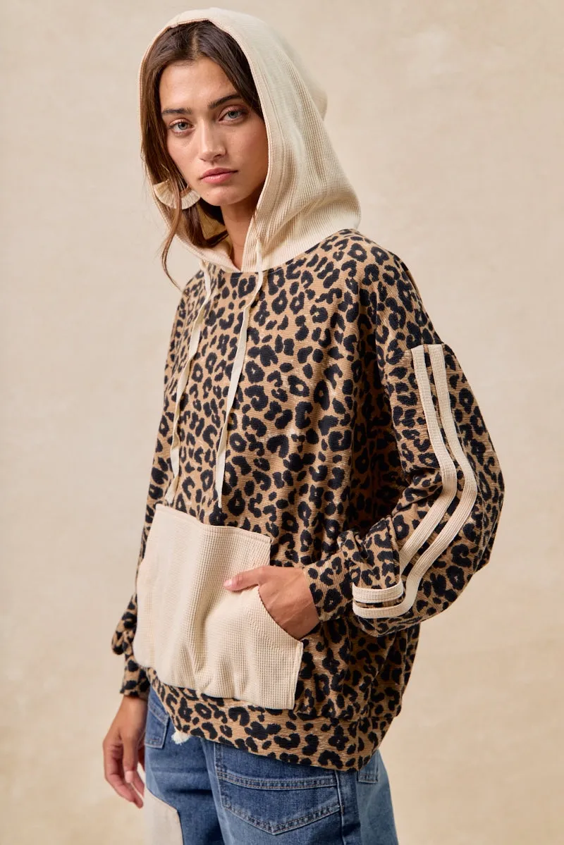 IT4472G-02P | WAFFLE THERMAL AND LEOPARD MIX AND MATCH HOODIE Soft Comfort Design