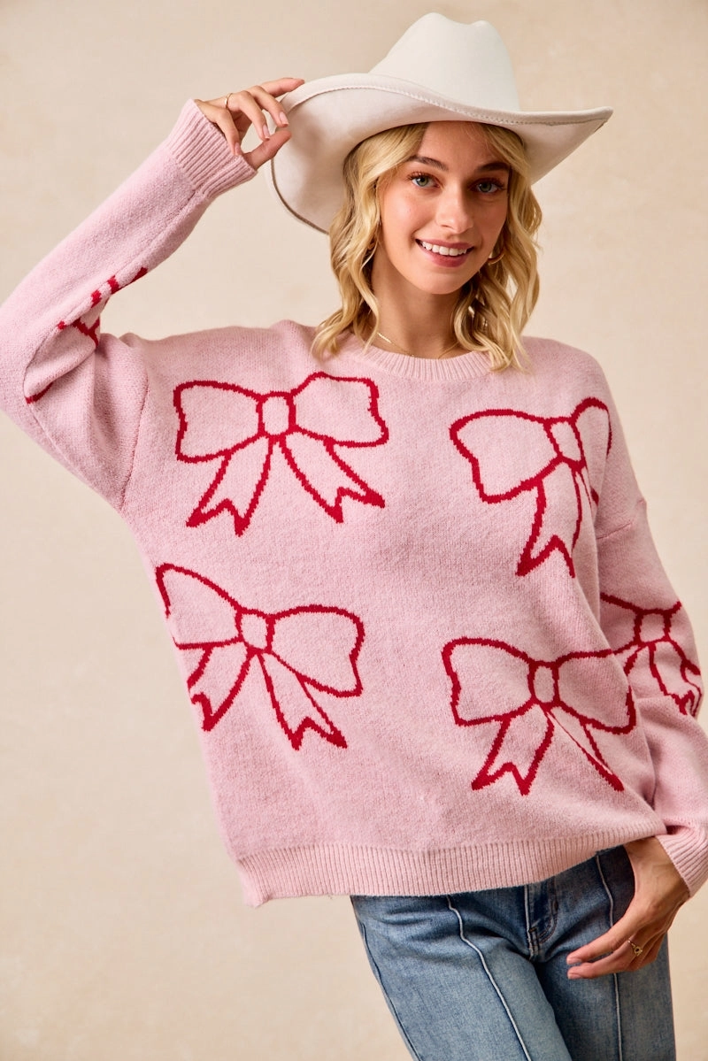 IT4765-01 | RIBBON ARTWORK COZY SWEATER TOP Minimal Detailing
