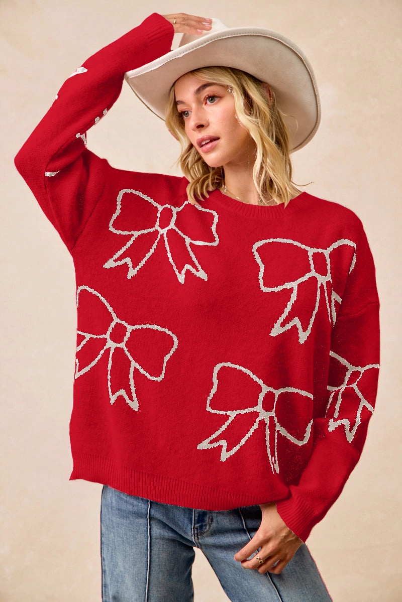 IT4765-01 | RIBBON ARTWORK COZY SWEATER TOP Sunday Walk Style Street Comfort Fit