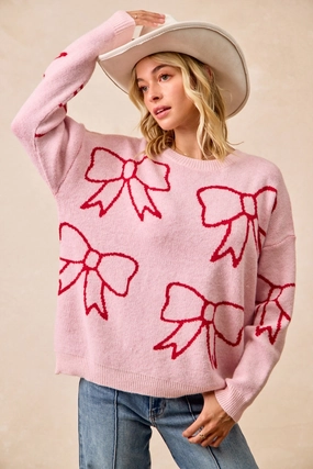 Wind Resistant IT4765-01 | RIBBON ARTWORK COZY SWEATER TOP