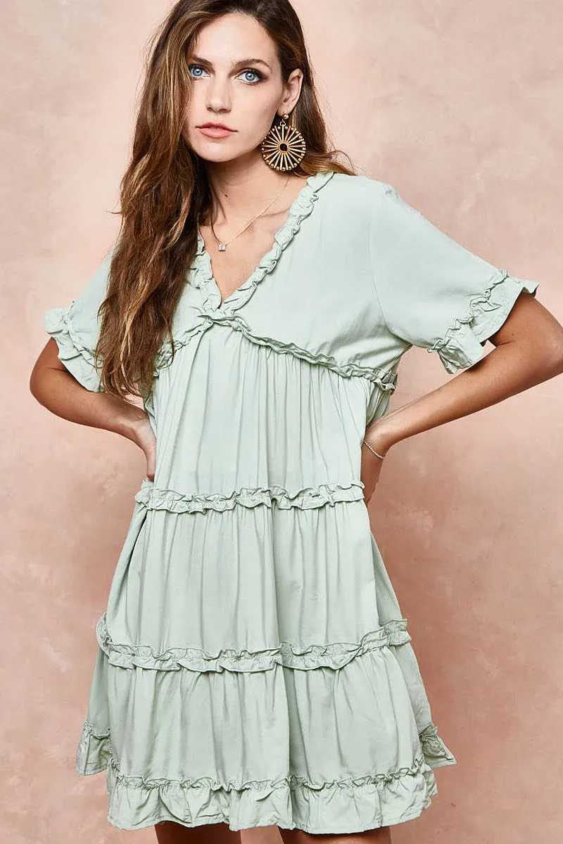 IP4173 | RUFFLED WOVEN DRESS Trendy Style