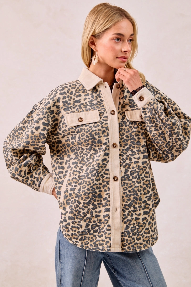 Cold Weather Gear IP4500R-99 | WASHED LEOPARD PRINT JACKET WITH CHEST POCKET