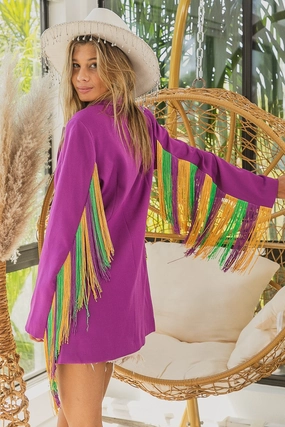 IP5530G-08 | MARDI GRAS COLOR FRINGED SLEEVE SINGLE BLAZER Breathable Skin Tone