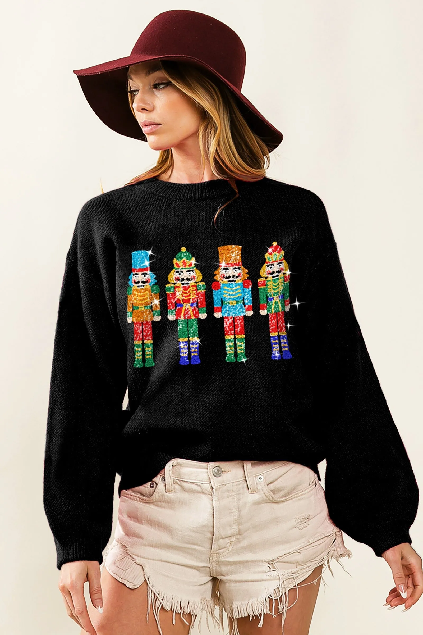 IP5685-35 | NUTCRACKERS EMBROIDERY CHRISTMAS SWEATER PULLOVER Simple Comfort Wind Chill Protection