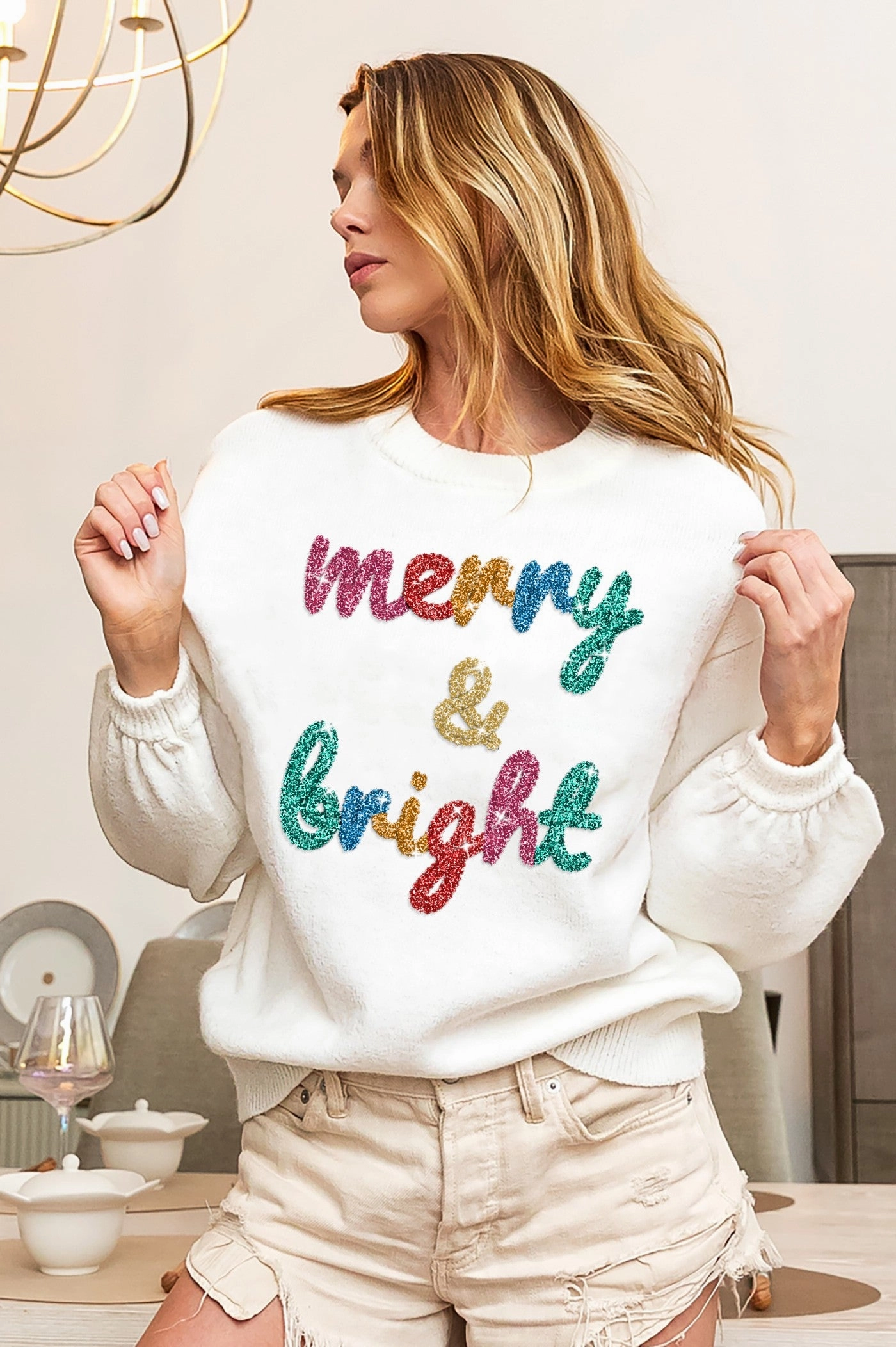 IP5685-20 | TINSEL LETTERING CHRISTMAS SWEATER All-Day Wear