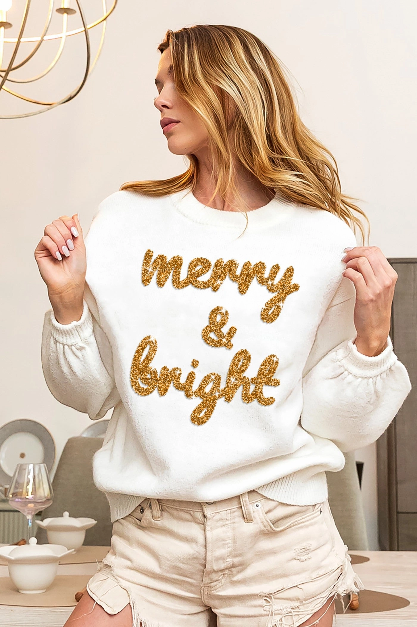 IP5685-20 | TINSEL LETTERING CHRISTMAS SWEATER Low-rise style Denim finish