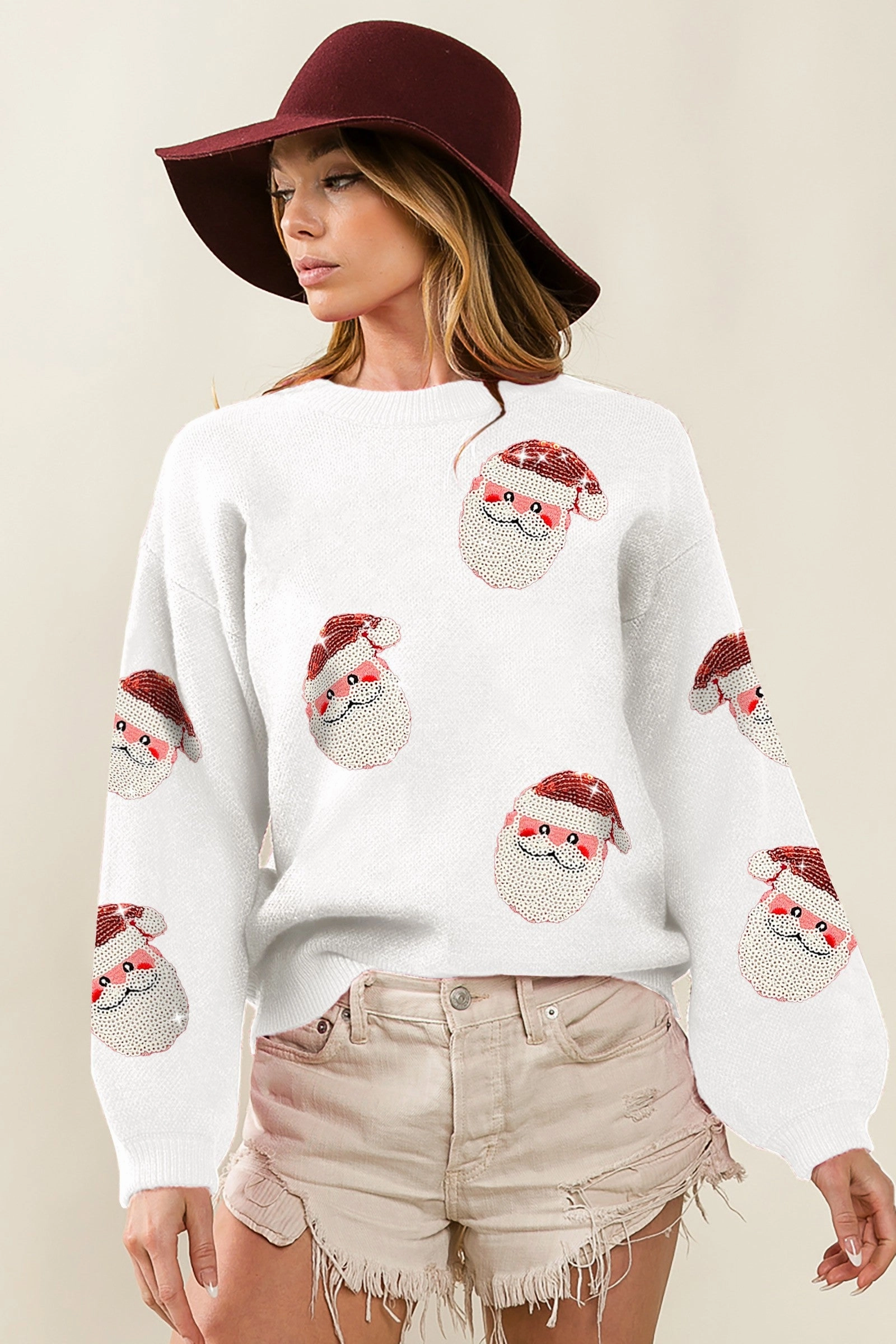 IP5685-32 | SEQUIN SANTA PATCHES SWEATER CHRISTMAS PULLOVER Convertible legs Training Comfort