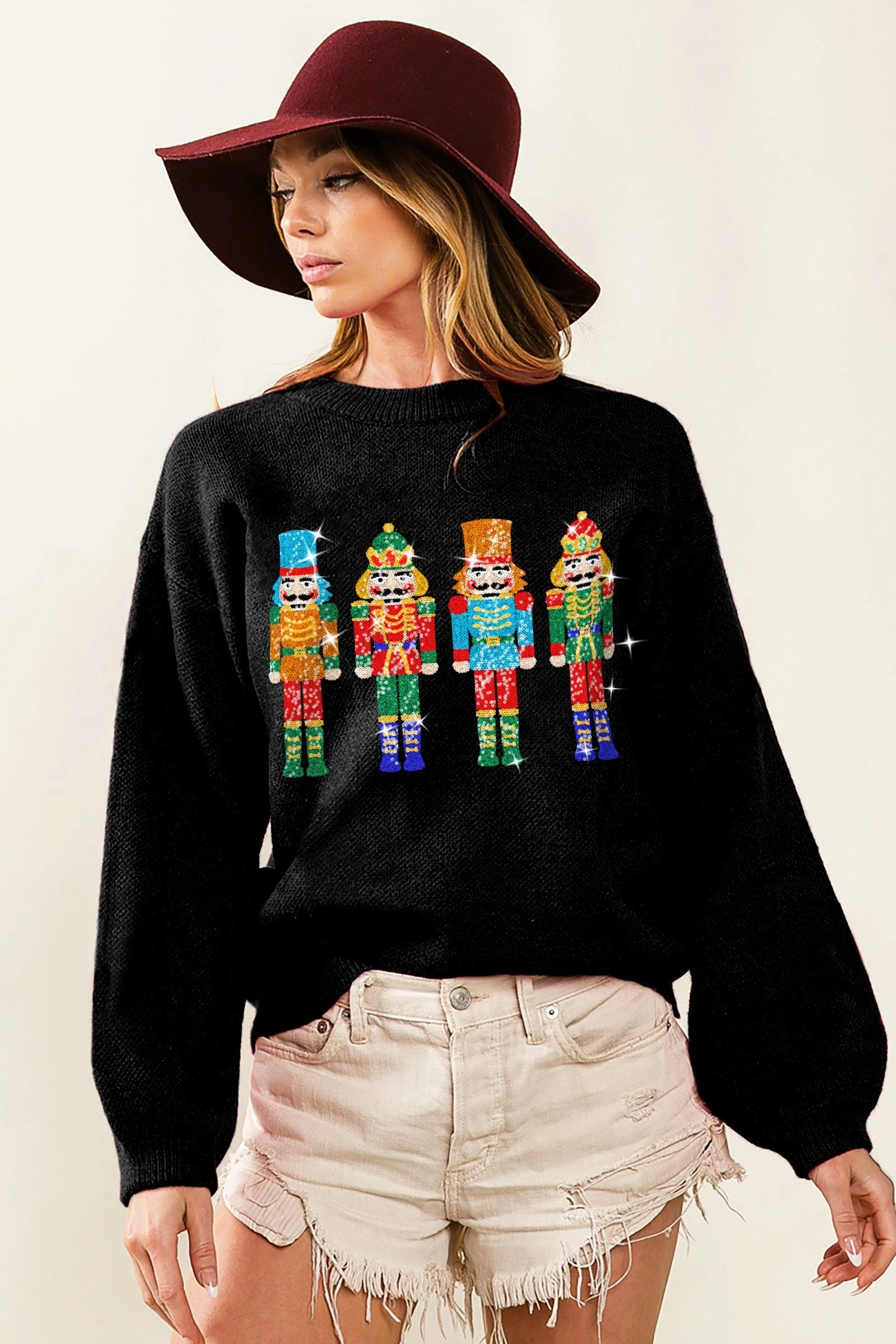Premium Stretch Side zipper IP5685-35 | NUTCRACKERS EMBROIDERY CHRISTMAS SWEATER PULLOVER