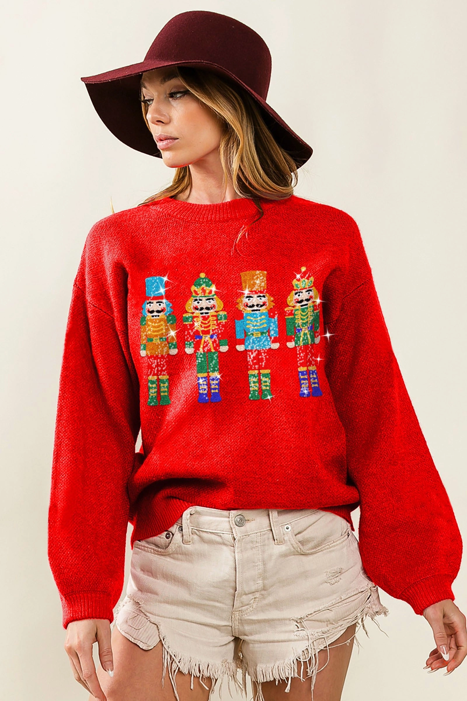 Stable Shape Detachable belt IP5685-35 | NUTCRACKERS EMBROIDERY CHRISTMAS SWEATER PULLOVER
