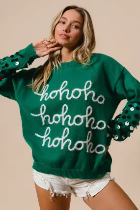 IP5685G-63 | SPANGLED SLEEVE TINSEL LETTERING CHRISTMAS SWEATER Light Outdoor Layer Stain Proof