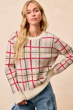 IP5685G-85 | CHRISTMAS PLAID SWEATER TOP All Day Comfort Light wash